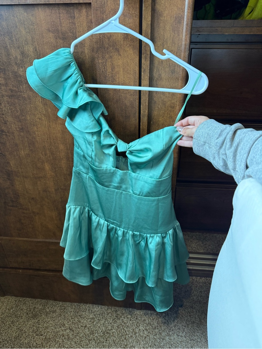 Hello Molly Teal One-Shoulder Ruffle Mini Dress